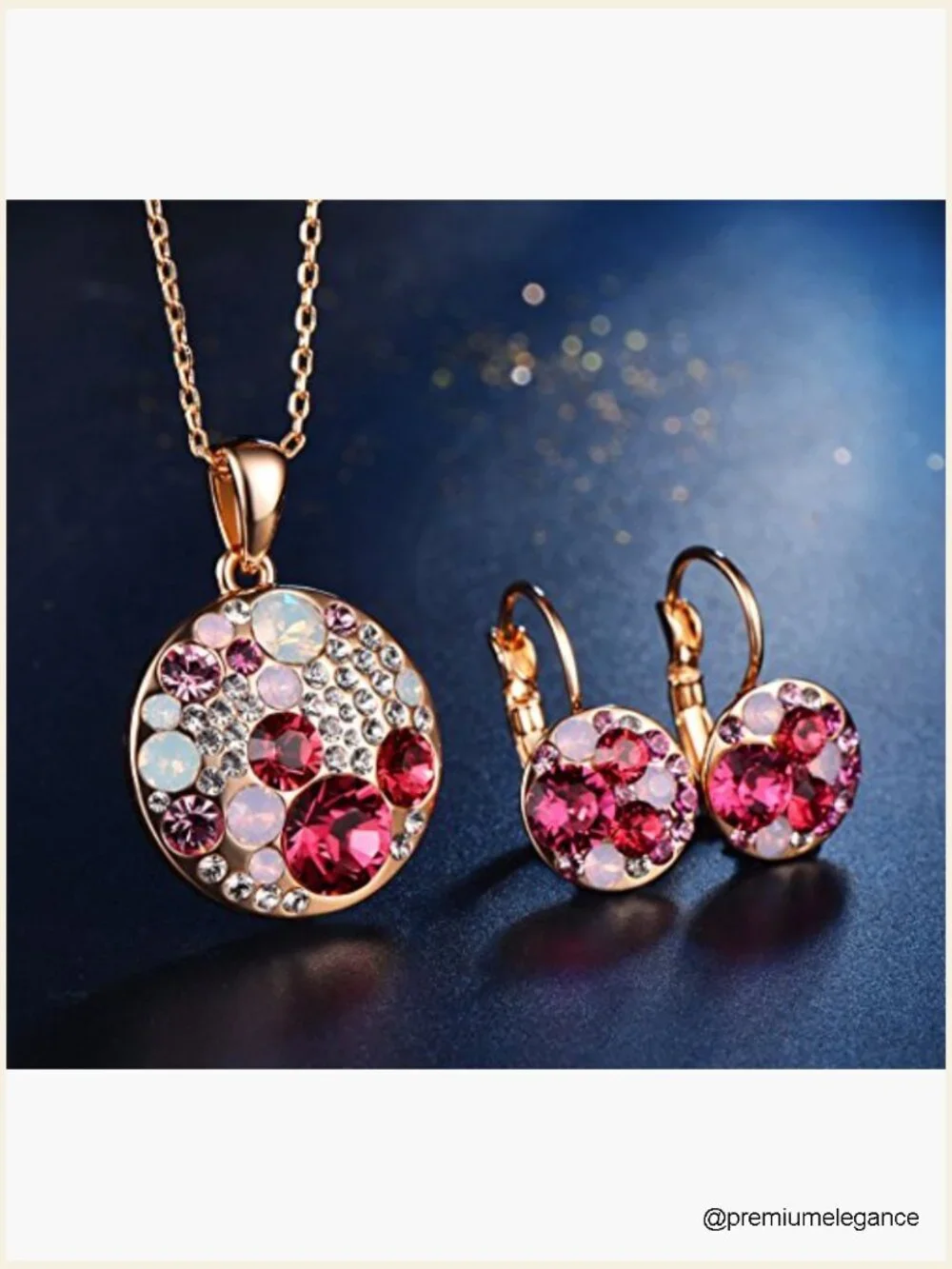 Ocean Bubble Crystal Jewelry Set Pendant Necklace Earrings 18+2 Inch